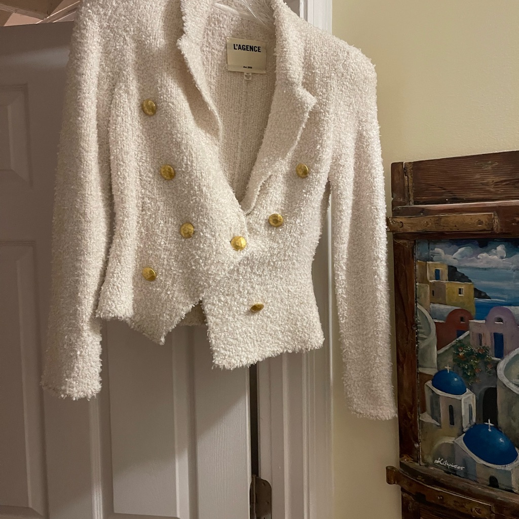 L'agence Cream Textured Blazer With Gold Accents
